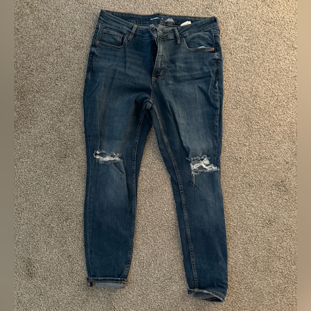 Old Navy Dark Blue Distressed Skinny Jeans